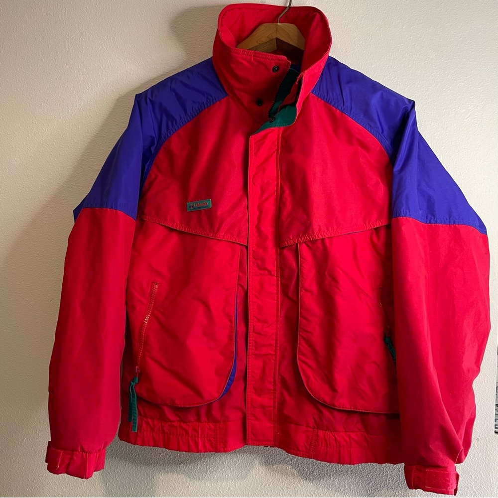 Vintage Color block Columbia Powder Keg Reversible Mens Red Jacket sz M 90s